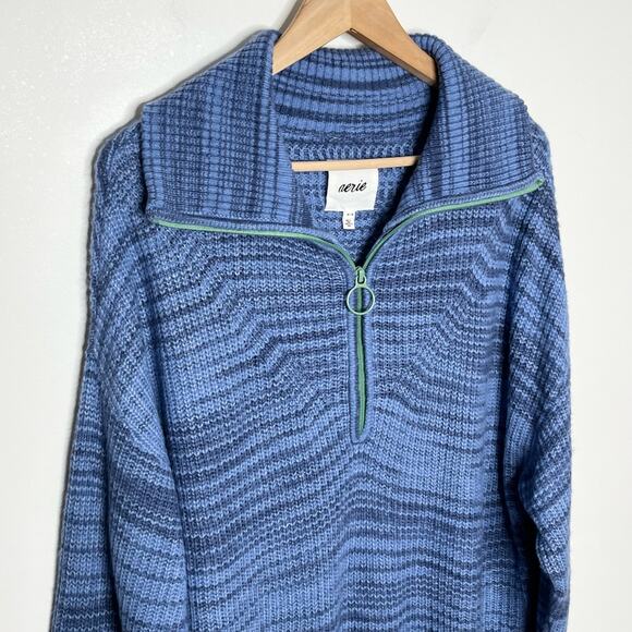 Aerie Womens Quarter Zip Pullover Sweater Medium Blue Loungewear Cozy Soft - Picture 3 of 10